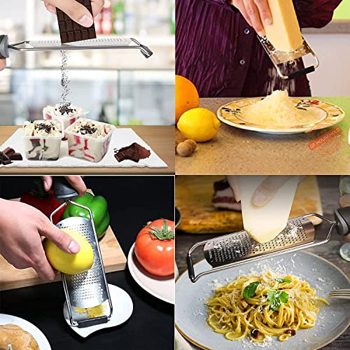 Image of Lemon Zester & Cheese Grater - Cheese, Lemon, Ginger, Garlic, Vegetables, Fruits - Razor-Sharp Stainless Steel Blade Protective Cover, Dishwasher Safe 12 Inch Flat (Black)