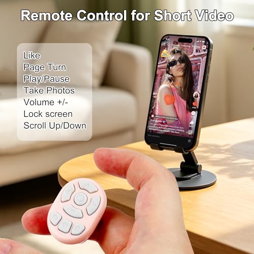 Ratón con anillo Bluetooth rosa, mini control remoto para móvil y tableta 4