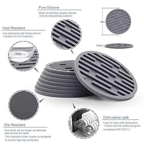 WUBAYI 6pcs Silicone Coasters, Drink Coasters with Holder, Thickened Drainable Suitable for Cold & Hot Drinks, Home, Bar - Image 3