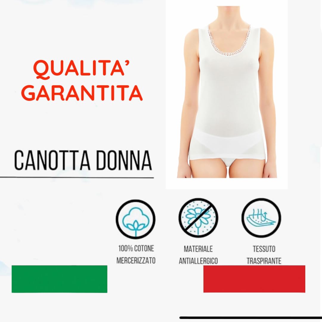 3-6 Pezzi Canotta Intima Pizzo 100% Cotone Mercerizzato Spalla Larga Canottiera Intima Donna Cotone Leggero Top Donna Spalla Larga 26-11
