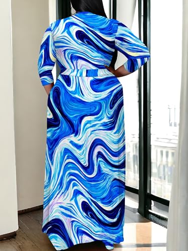 Image of SUZONANA Plus Size Maxi Dresses for Curcy Women Casual Loose 3 /4 Sleeve Long Dress with Belt