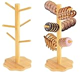 2 Stück Brezelständer Holz 34cm Tassenständer mit 6 Haken,Komplettset Tassenhalter mit...