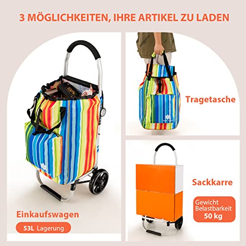 GOPLUS Einkaufstrolley klappbar, Einkaufswagen mit Rollen, Einkaufswagen mit Abnehmbarer Tasche für Lebensmittel – Bild 3
