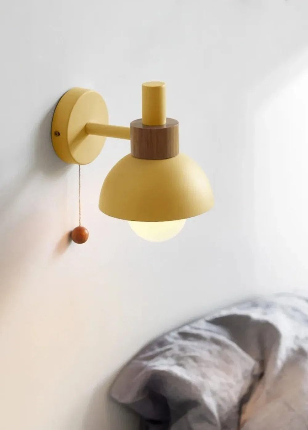 KXEcoLife Industrial Wall Sconce with Pull Cord Switch, E27 Base Hardwired Lamp for Bedside, Living Room, Metal Lighting Fixture(Yellow)