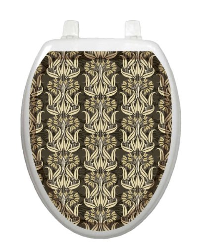 Toilet Tattoos Bell Flowers in Browns Toilet Seat Decal, Elongated