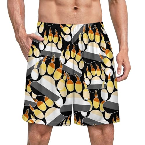 Gay Bear Pride LGBT Paw Men's Stretch Pajama Short Soft Sleepwear Pocket Elastic Waistband Pj Pant