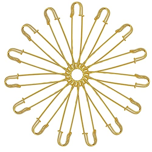 Urmspst Safety Pins (2022 New), 4" Large Safety Pins Pack of 15 for Clothes Leather Canvas Blankets Crafts Skirts Kilts, Extra Large Safety Pin Heavy Duty Safety Pins (Gold)