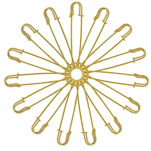 Urmspst Safety Pins (New), 4' Large Safety Pins Pack of 15 for Clothes Leather Canvas Blankets Crafts Skirts Kilts, Extra Large Safety Pin Heavy Duty Safety Pins (Gold)