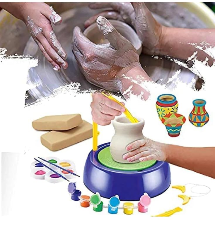 Pepstter Pottery Wheel Kit for Kids with Clay Pot Making Machine, Colors and Stencils-image-4