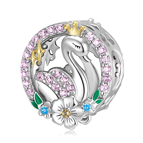 CHTLOR Warm Swan Charm Beads 925 Sterling Silver Beads Fit for DIY Charm Bracelet & Necklace