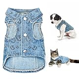 Thankspaw Dog Jean Jacket Dog Blue Outfits Denim Vest Coat T-Shirt Cute and Cool Apparel Machine...