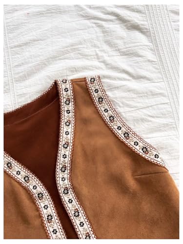 Women's Floral Contrast Binding Vest Vintage Open Front Sleeveless Crop Outerwear4