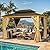 YITAHOME 10x12ft Gazebo Hardtop w/Nettings and Curtains, Heavy Duty Gazebo w/Wood Grain Double Roof Galvanized Steel Outdoor Combined of Vertical Stripes Roof for Patio, Backyard, Deck, Lawns, Brown