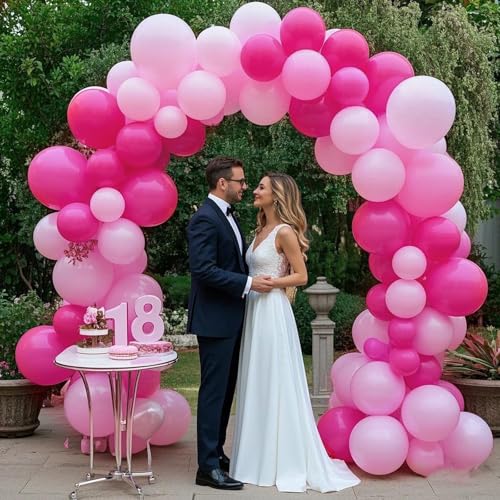 Image of 412Pcs Pink Balloon Garland Arch Kit,18 12 10 5 Inch Hot Pink Balloons Metallic Magenta Latex Balloons for Birthday Shower Princess Theme Party Wedding valentines Background Decorations