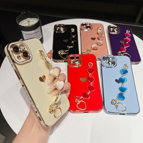 Funda de iPhone 15 Plus con pulsera de cadena y corazón azul Caseative 2
