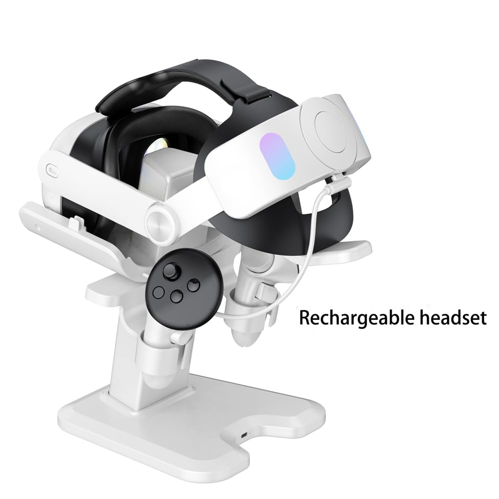BeisDirect Stacja ładująca do Meta Quest 3, stojak na wyświetlacz VR, akcesoria kompatybilne z zestawem słuchawkowym Meta Quest 3 VR i kontrolerem dotykowym, uchwyt stacji z oświetleniem LED