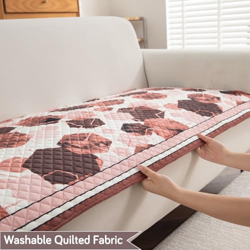 Image of HOKIPO 'LiefNest' Holland Velvet Sofa Cover Mat with Foam Filling for 1 /2 /3 Seater & L-Shape Sofa. Make Your Own Sofa Cover Set, Mat Size: 60(L) cm, Geometric Hexagon Cider Red (NEW-IN-821-D1)