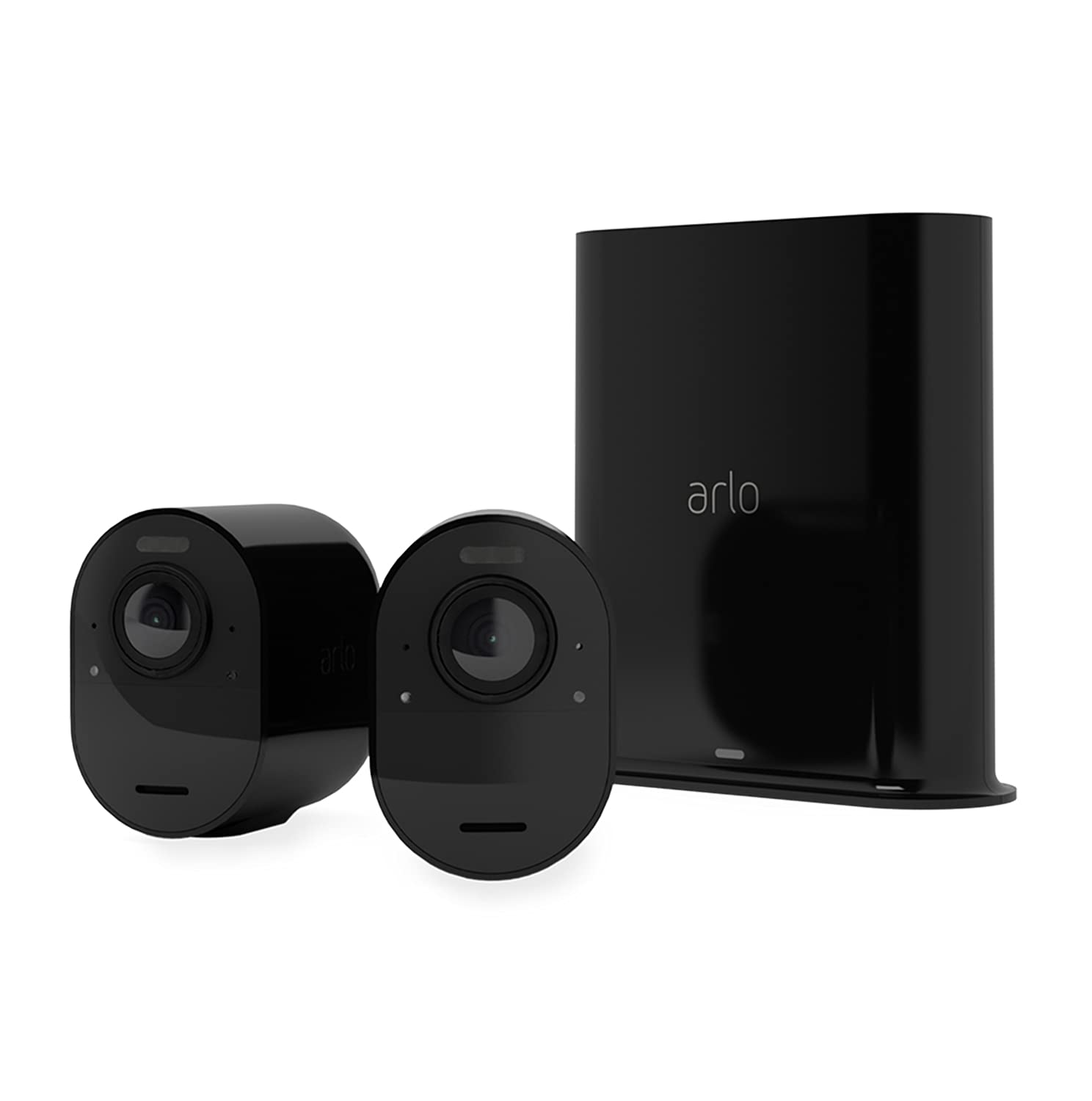 Arlo Ultra 2 Camera Surveillance WiFi Exterieure sans Fil + Panneau Solair Blanc, 4K UHD, 180° Vision Nocturne, Sirène, Projecteur, SmartHub Incluse, Essai Arlo Secure Inclus, 3 Caméras Noir