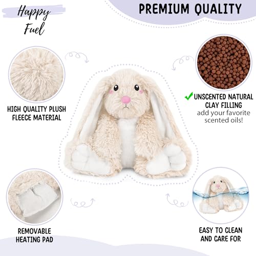 Image of Bunny Microwavable Stuffed Animal - 1.5 lb Unscented Heating Pad Plush, Soft Cozy Bunny Toy for Relaxation and Comfort, Gift for Women, Girls, Adults & Kids by Happy Fuel, Ivory
