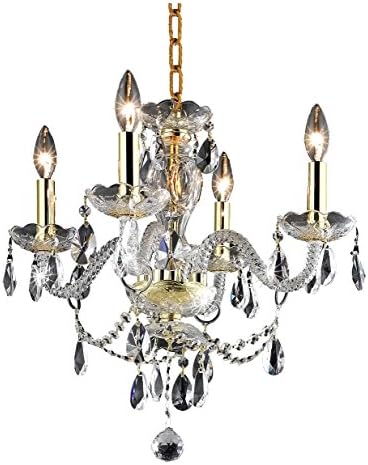 Elegant Lighting Royal Cut Clear Crystal Princeton 4-Light, Single-Tier Crystal Chandelier, Finished in Gold with Royal Cut Clear Crystals