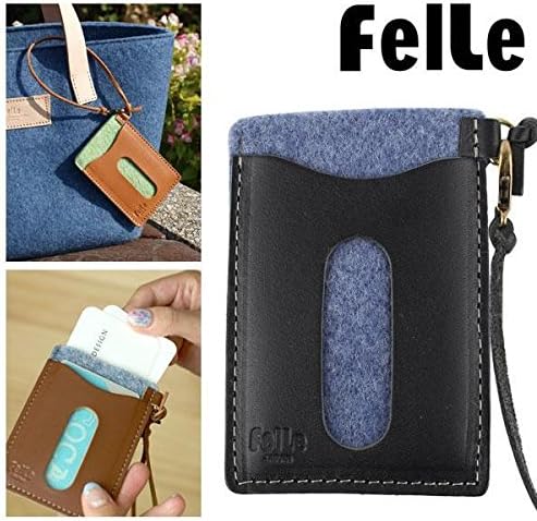 FelLe Felt and Genuine Leather Recycled Pass Case (Navy Blue)