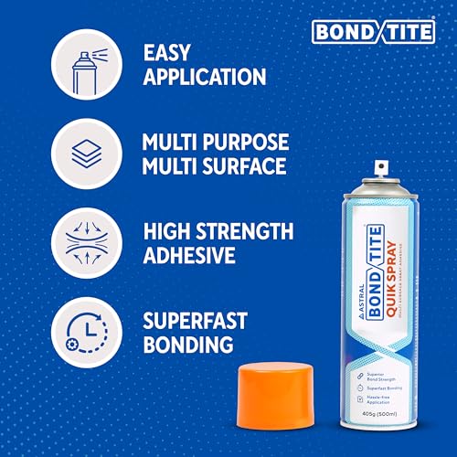 Image of Bondtite Quik Spray 200ml, Super-Fast Bonding High-Strength DIY Sprayable Adhesive, Multi-Purpose Glue for Crafts, Woodworking, and Household Repairs, Heat Resistant up to 120C