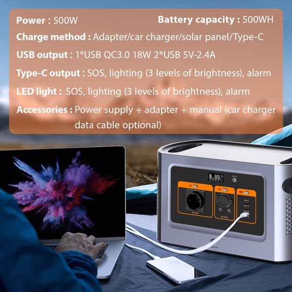 Powerstation 500 Wh, 500 W, 3,5 h, campeggio, corrente di emergenza