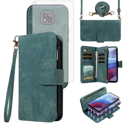 Protection Moto G Power 2021 verre trempé étui fermeture éclair portefeuille