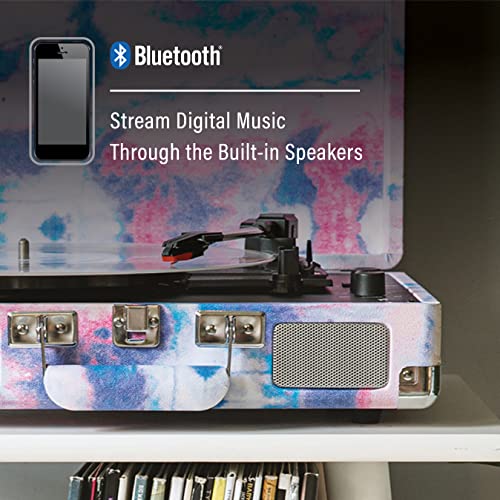 Image of Crosley CR8005F-TD Cruiser Plus Vintage 3-Speed Bluetooth in /Out Suitcase Vinyl Record Player Turntable, Tye-Dye