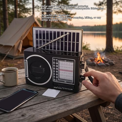 Radio portátil Bluetooth AM FM SW con carga solar y linterna miniatura 5