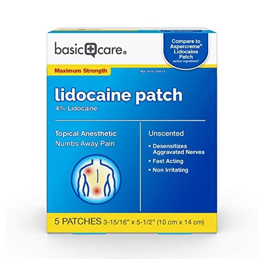 Amazon Basic Care Lidocaine Patch, 4% Lidocaine, Topical Anesthetic, Desensitizes Aggravated Nerves, 5 Count