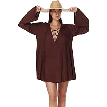 Gottex Beach Life Mist & Sand Mini Dress Cover-Up - Long Wide Sleeves, Adjustable Front Tie Detail