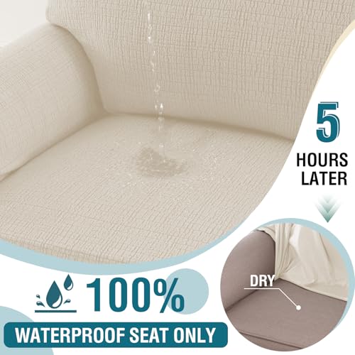 BellaHills High Stretch Sofabezug Moderne Sofaüberwurf, Wasserdicht Sofahusse für Wohnzimmer Protector für Hunde Haustiere, Elfenbein, Übergröße 3 Sitzer(205-240CM)