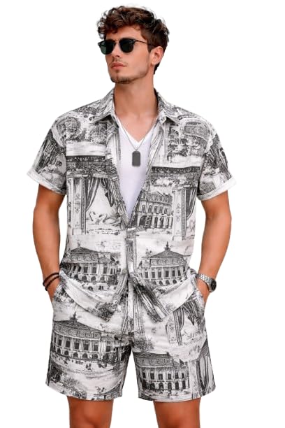 Men's Tropical Print Short Sleeve Shirt and Shorts Set, Casual Summer Beach Co-ord-picture-55