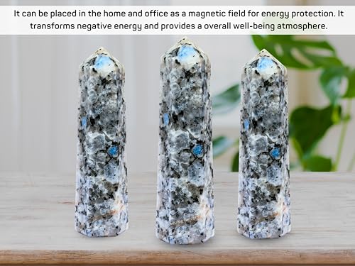 Image of Amazing Gemstone Large Rainbow Moonstone Crystal Towers ~ Natural Healing Crystal Point Obelisk for Reiki Healing and Crystal Grid (5.5 inch to 6 inch INCH)