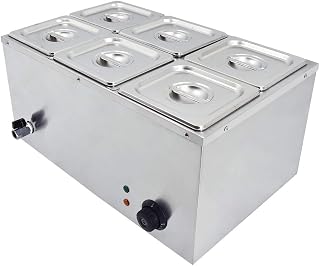 TAIMIKO 6-Pan Commercial Food Warmer 1500W Electric Steam Table 15cm/6inch Deep 110V Stainless Steel Bain Marie with Temperature Control for Catering and Restaurants
