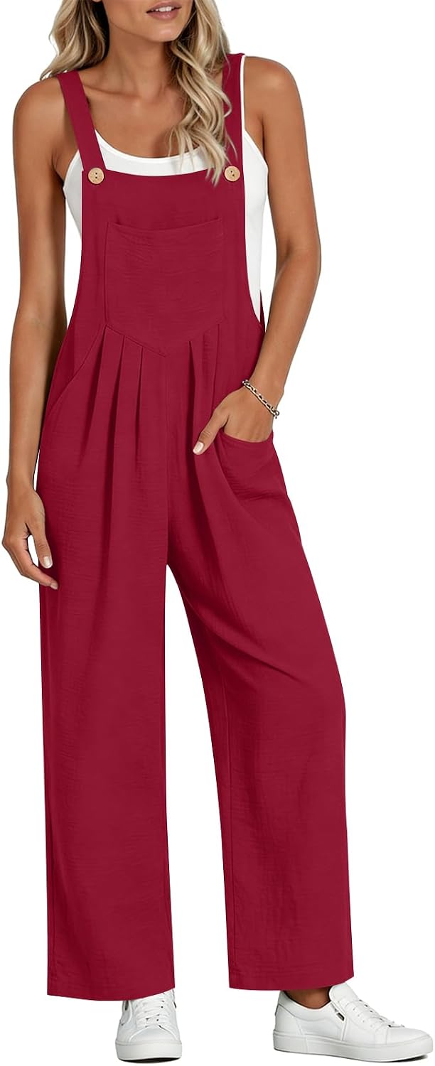 Anydoll Women's Overalls 2026 Summer Jumpsuits Casual Loose Sleeveless One Piece Adjustable Rompers With Pockets