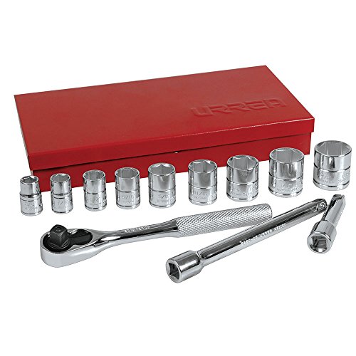 Urrea 52128 6 Point 3/8-Inch Drive Chrome Socket Set, 12-Piece