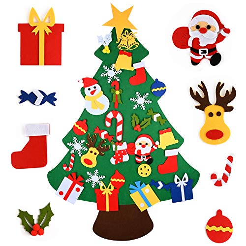 LaZimnInc DIY Felt Christmas Tree for Toddlers, Christmas Toys for Kids, 3 FT 3D Christmas Tree Set with 30 Pcs Detachable Ornaments
