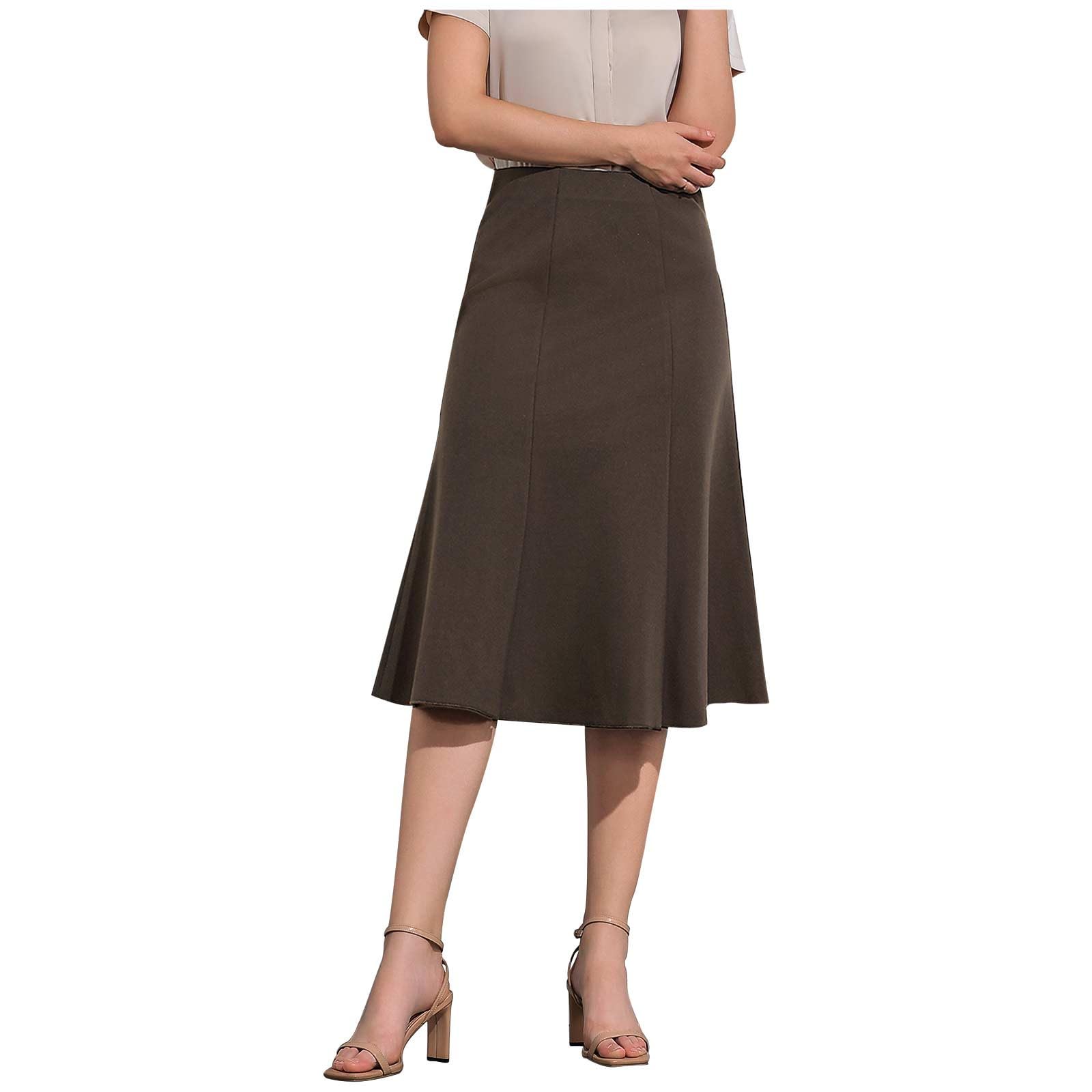HGps8w A-Line Pencil Skirt for Women - Basic Stretchy High Waisted Flare Work Midi Knee Length Skirts for