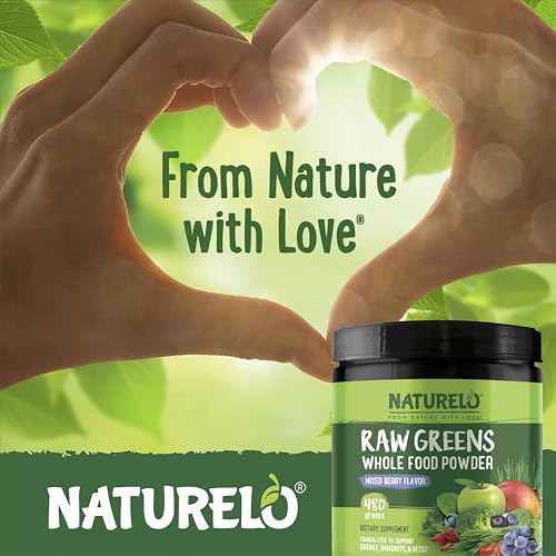 image for NATURELO Raw Greens Superfood Powder 480 Grams, Mixed Berry - Supports