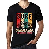 Camiseta de Cuello V para Hombre Verano De Surf En Guadalajara – Summer Time Surf In Guadalajara – T-Shirt Vintage Manga Corta Regalo Original Cumpleaños Diseño Gráfico Moda Negro Profundo XXL