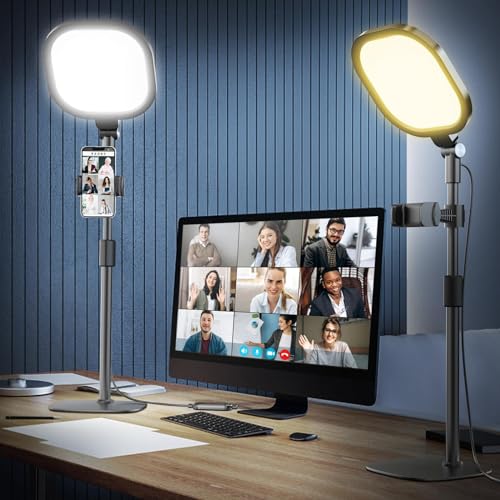 2 Packs LitONES Desktop Video Conference Light for Zoom Meeting, Desk Light with Stand and Phone Holder, Desk Lamp Laptop Light for Working from Home, Video light For Webcam Lighting/Streaming
