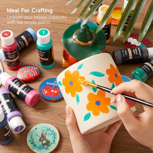 Image of Shuttle Art Acrylic Paint Set, 25 Vintage Colours, 2oz /60ml Bottles, Rich Pigmented, Premium Acrylic Paints for Artists, Beginners and Kids on Rocks Crafts Canvas Wood Ceramic