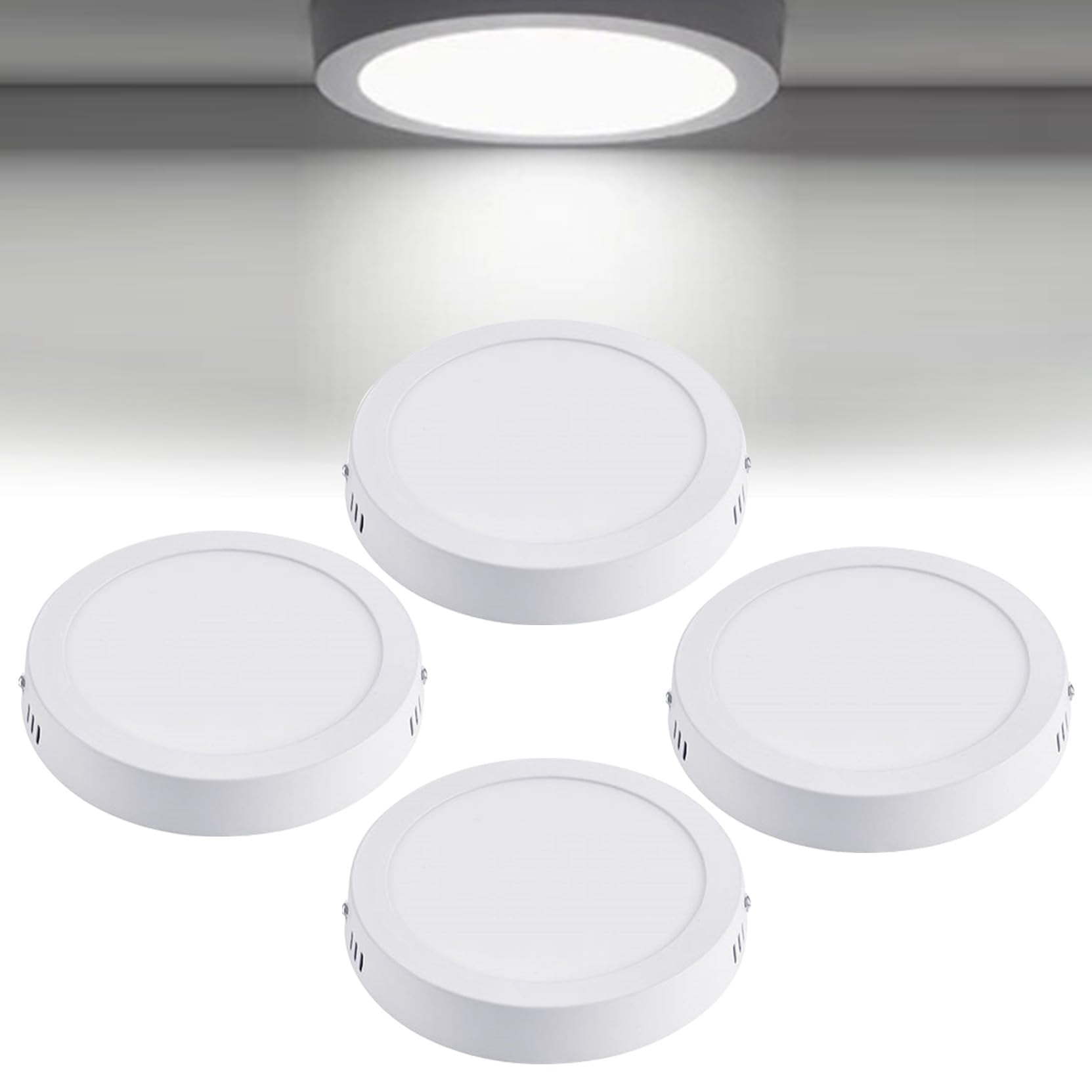 Lot de 4 plafonniers LED 12 W, 16,3 cm, 6 000 K, blanc froid, 960 lm, super lumineux pour bureau, maison, couloir