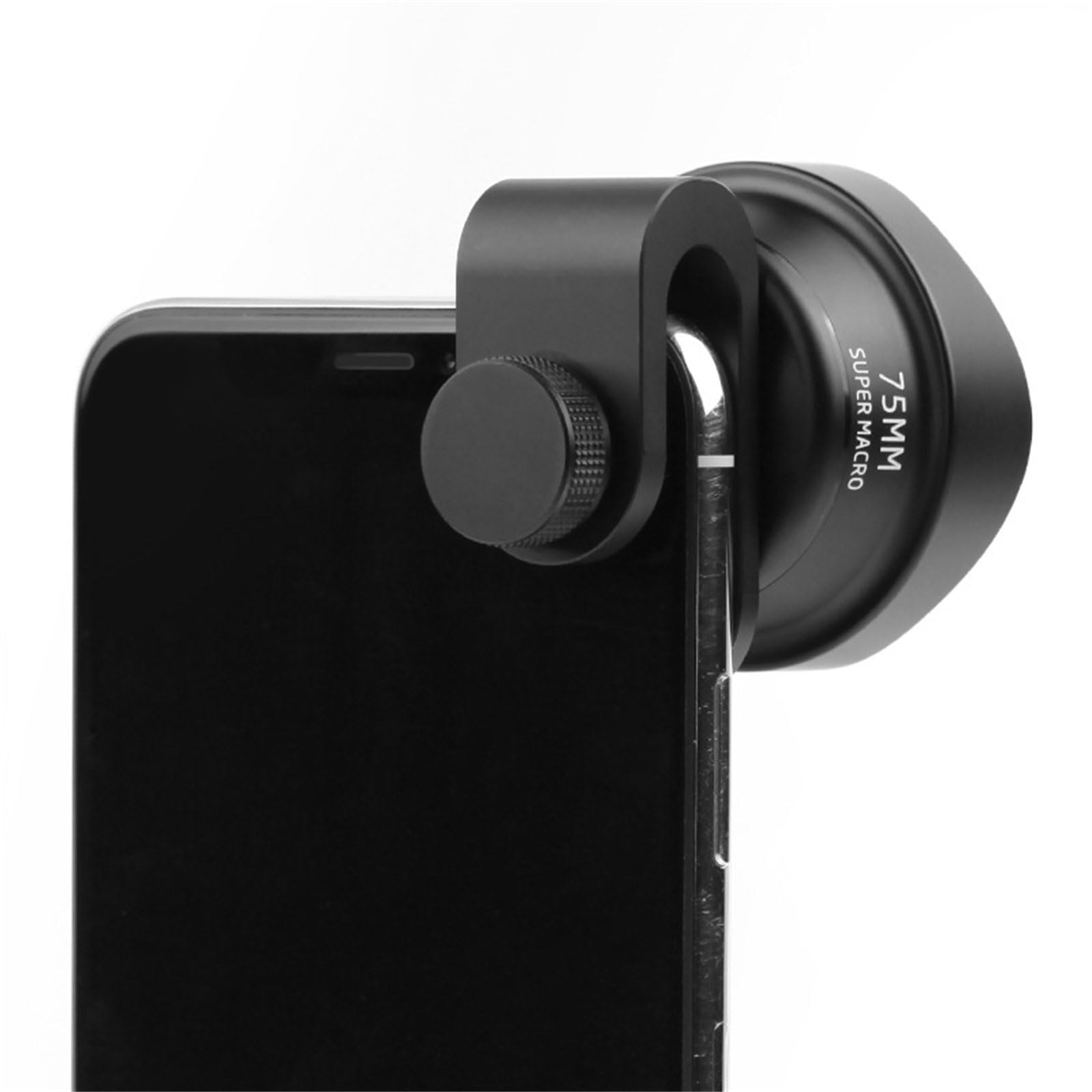 Obiettivo macro professionale da 75 mm con effetto DSLR con clip per telefono, teleobiettivo esterno per la maggior parte degli smartphone, nero