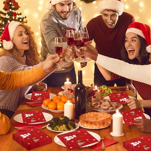 Quera 50 Pack Christmas Paper Napkins Snowman Red Silver Foil Disposable Beverage Napkins Decorative Table Napkin for New Year Winter Dinner Merry Christmas Holiday Xmas Party Supplies, 6.5 "x 6.5" – Image 4