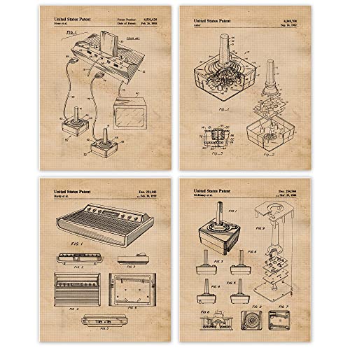Vintage Video Games Patent Prints, 4 (8×10) Unframed Photos, Wall Art Decor Gifts Under 20 for Home Atari Office Man Cave College Student Teacher Software Engineer Comic-Con Gamers Online Gaming Fans