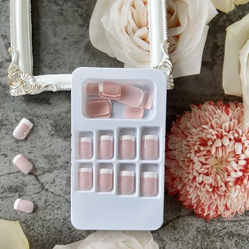Image of ZOONA 24PCS Everlasting French Nails Artificial Nails Art Set| Lightweight & Long Lasting| Easy To Use| Quick Fix For Festivals & Special Occasions (flat11111)