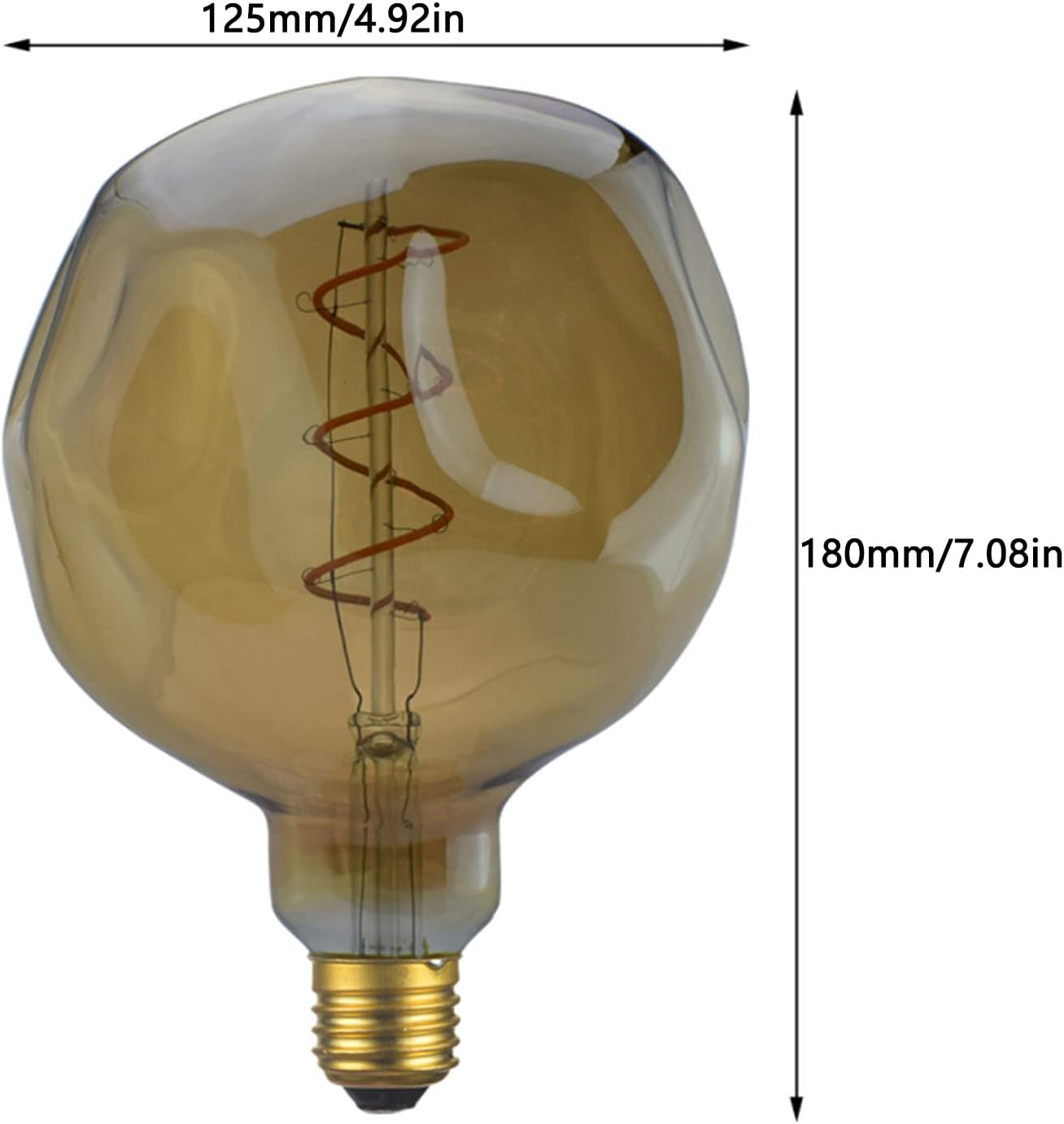 Lxcom Lighting E26/E27 4W Dimmable LED Vintage Edison Light Bulb 40W Equivalent G125 Amber Glass Spiral Filament Decorative Lamp Bulb Warm White 2300K for Bar Restuarant Home Decoration, 1 Pack